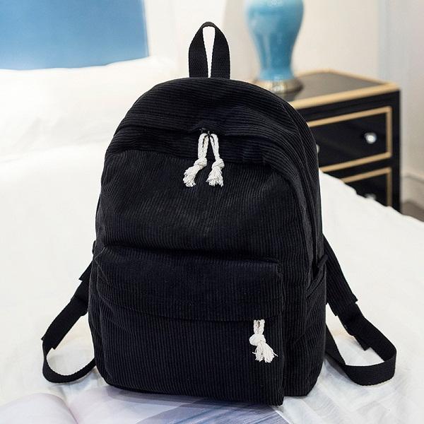 Corduroy School Backpack For Girls And Women Black Women Backpacks
