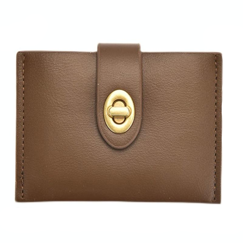 Mini Retro Lock Coin Purse Multi Slot Leather Card Bag Coffee Wallets