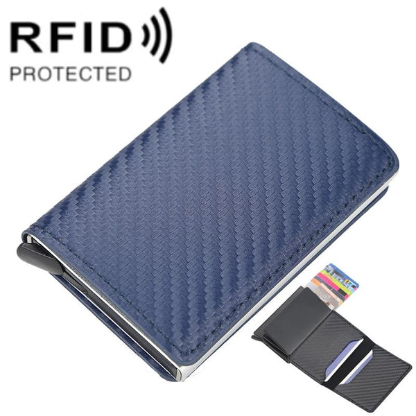 Rfid Protected Plaid Leather Wallet With Automatic Card Ejector Blue Wallets