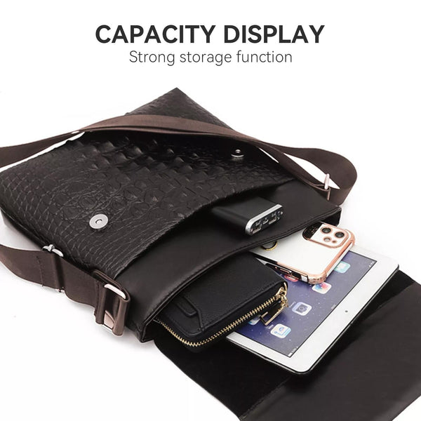 Water Repellent Vertical Leather Shoulder Bag For Men Brown Bags