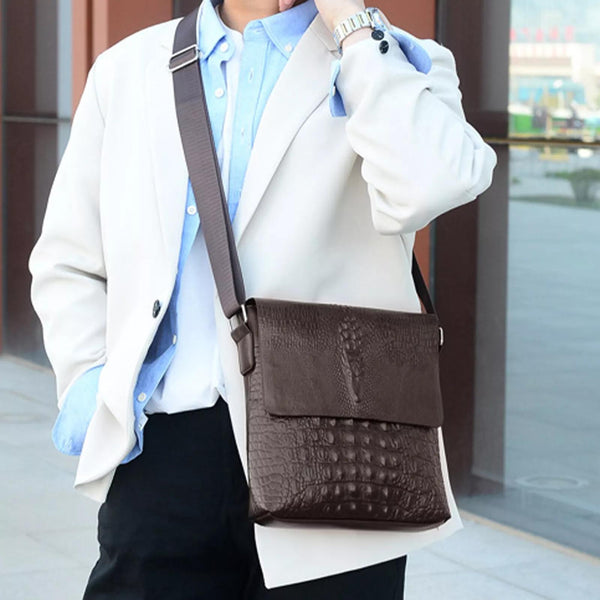 Water Repellent Vertical Leather Shoulder Bag For Men Brown Bags