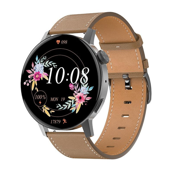 Smart Leather Watch With Colour Screen Silver Smart Watches