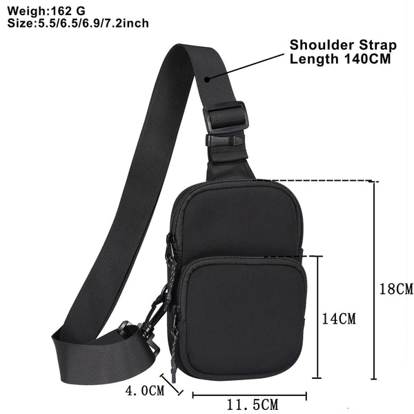 Universal Nylon Chest Bag For 5.5 Inch 7.2 Phones Fashionable Functional Grey Bags