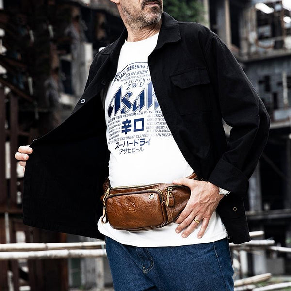 Leather Waist Bag For Men Brown Waist Packs & Bags