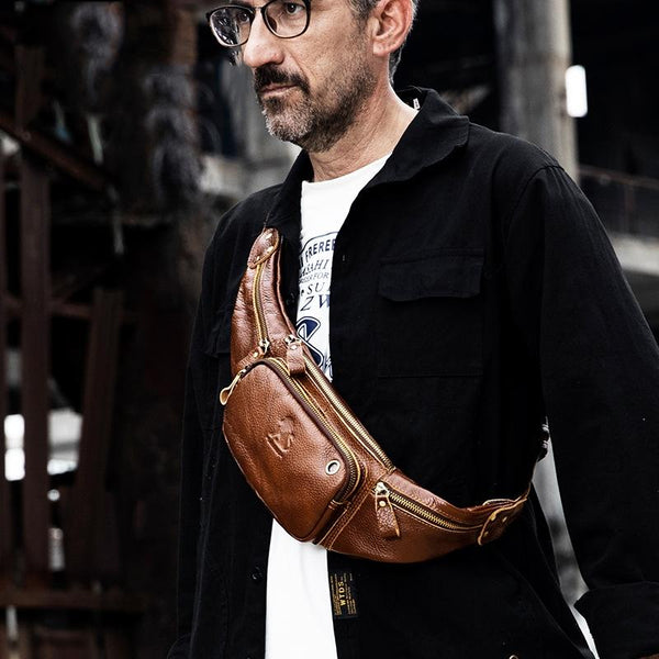 Leather Waist Bag For Men Brown Waist Packs & Bags