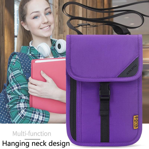 Neck Strap Rfid Passport Bag For Travel Purple Pet Transport
