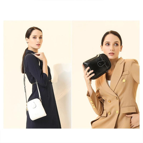 Oil Wax Leather Double Zip Crossbody Phone Bag Black Women's Bags & Handbags