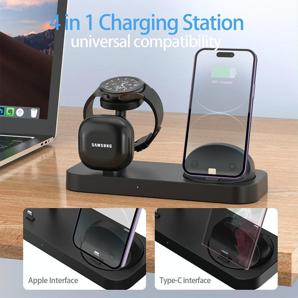 4 In 1 Type C Charging Stand For Samsung Watch And Galaxy Buds Black Chargers & Docking Stations