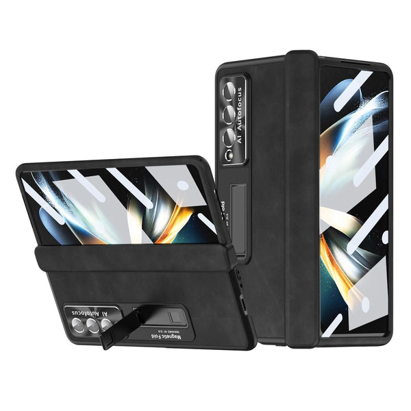 For Samsung Galaxy Z Fold4 5G Magnetic Phone Case Napa Pattern Black Cases Covers & Skins