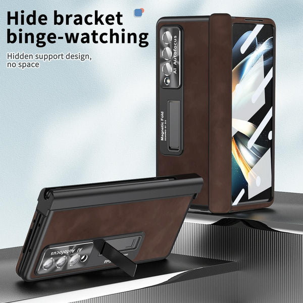 For Samsung Galaxy Z Fold4 5G Magnetic Phone Case Napa Pattern Black Cases Covers & Skins