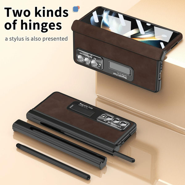 For Samsung Galaxy Z Fold4 5G Magnetic Phone Case Napa Pattern Black Cases Covers & Skins