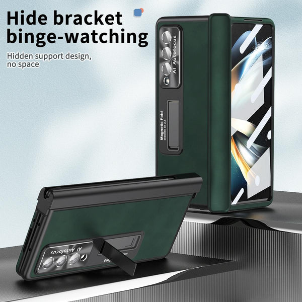 For Samsung Galaxy Z Fold4 5G Magnetic Phone Case Napa Pattern Black Cases Covers & Skins