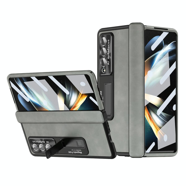 For Samsung Galaxy Z Fold4 5G Magnetic Phone Case Napa Pattern Black Cases Covers & Skins