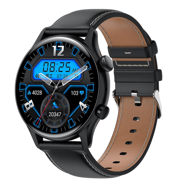 1.36 Inch Amoled Screen Leather Strap Smart Watch Support Nfc Function / Blood Oxygen Monitoring Silver Smart Watches