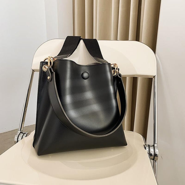 Retro Wide Strap Crossbody Bucket Bag For Women Black Women's Bags & Handbags