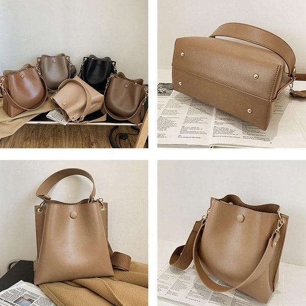 Retro Wide Strap Crossbody Bucket Bag For Women Black Women's Bags & Handbags