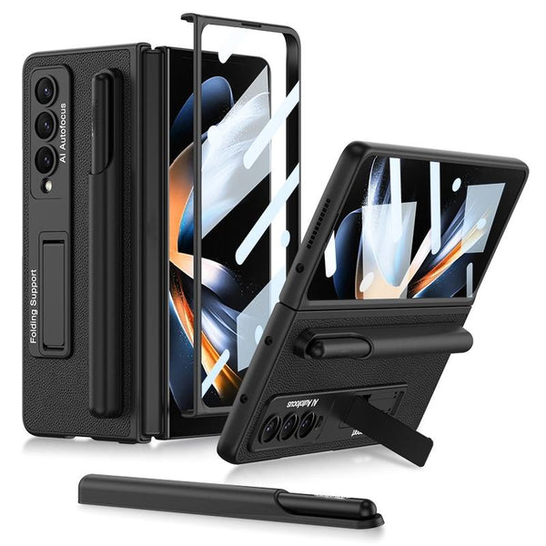 For Samsung Galaxy Z Fold4 5G Leather Case With Holder & Pen Slots Thin & Shockproof Black Cases Covers & Skins