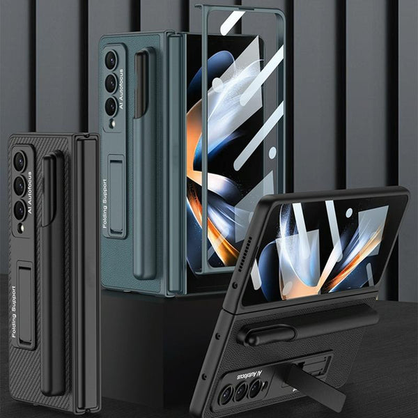 For Samsung Galaxy Z Fold4 5G Leather Case With Holder & Pen Slots Thin & Shockproof Black Cases Covers & Skins