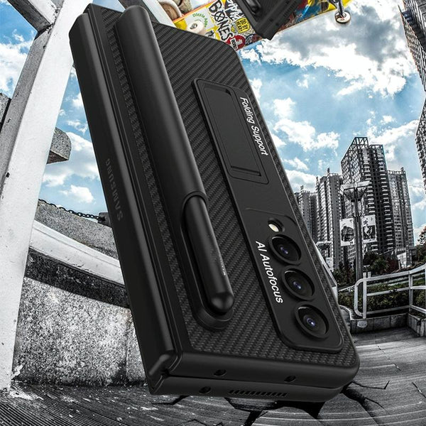 For Samsung Galaxy Z Fold4 5G Leather Case With Holder & Pen Slots Thin & Shockproof Black Cases Covers & Skins