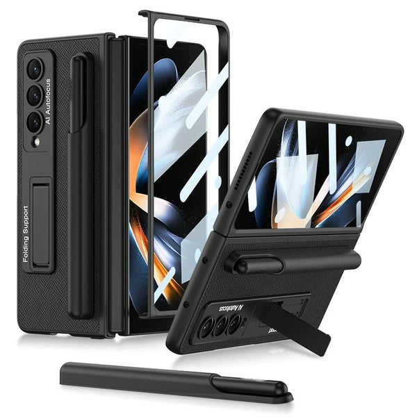 For Samsung Galaxy Z Fold4 5G Leather Case With Holder & Pen Slots Thin & Shockproof Black Cases Covers & Skins