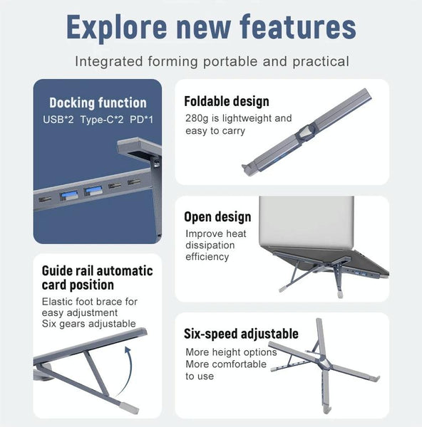 1 Sets Of Versatile Laptop Docking Stand With Enhanced Cooling And Folding Design Gray Stands Holders & Car Mounts