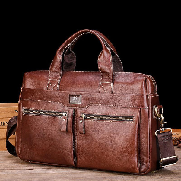 Large Capacity Retro Cowhide Briefcase Coffee Metal Bags