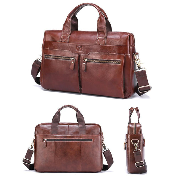Large Capacity Retro Cowhide Briefcase Coffee Metal Bags