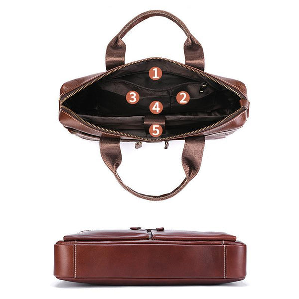 Large Capacity Retro Cowhide Briefcase Coffee Metal Bags