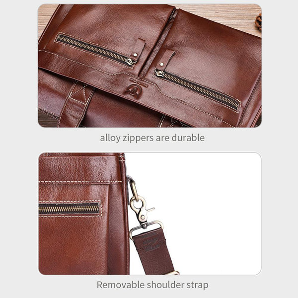 Large Capacity Retro Cowhide Briefcase Coffee Metal Bags