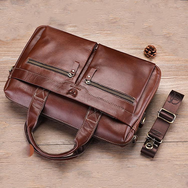 Large Capacity Retro Cowhide Briefcase Coffee Metal Bags