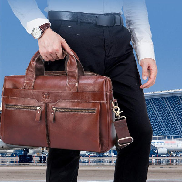 Large Capacity Retro Cowhide Briefcase Coffee Metal Bags