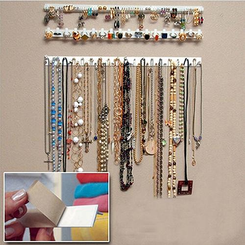 9 Piece White Adhesive Wall Jewelry Hooks Storage & Display