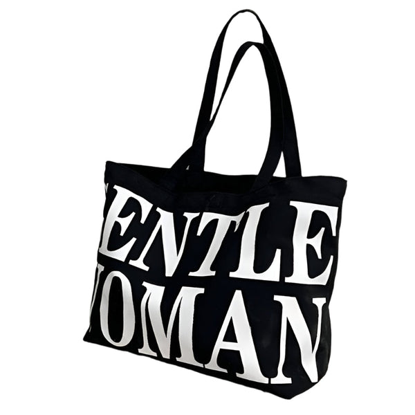 Black Women Canvas Shoulder Tote Printed Letters Women's Bags & Handbags
