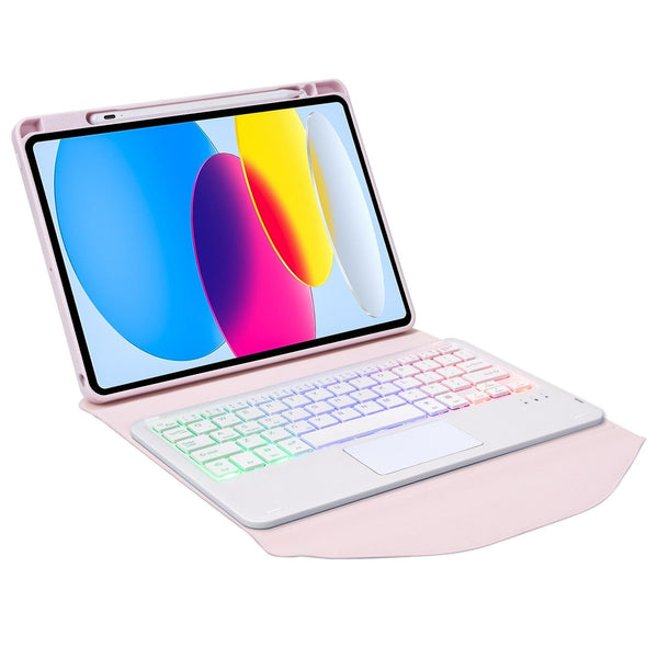 Touchpad Bluetooth Keyboard Leather Tablet Case With Pen Slot And Backlight Pink Cases Covers Keyboard Folios