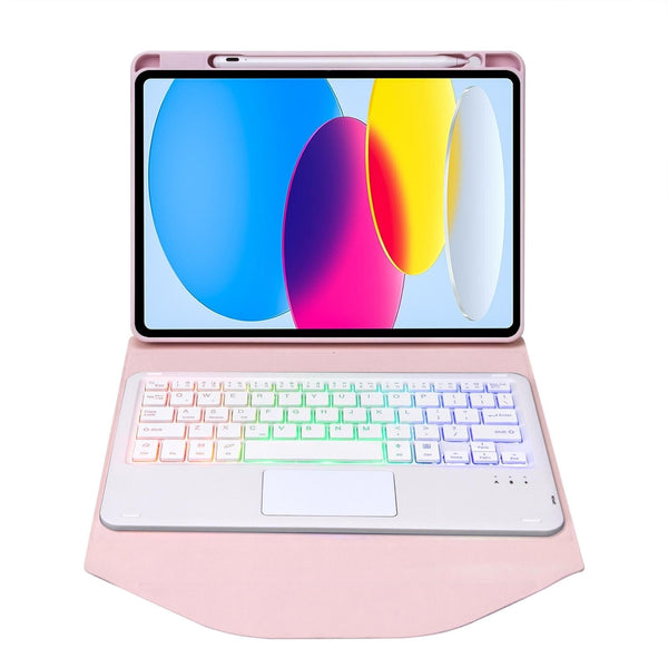 Touchpad Bluetooth Keyboard Leather Tablet Case With Pen Slot And Backlight Pink Cases Covers Keyboard Folios