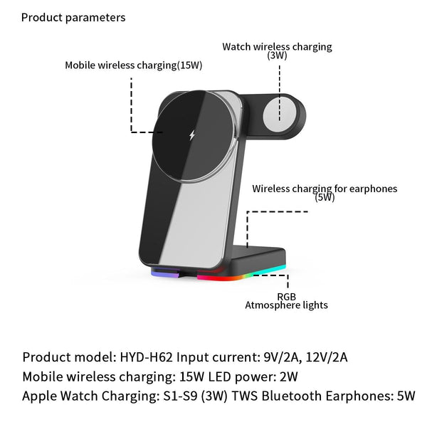 Foldable 3 In 1 Rgb Led Wireless Charger White Chargers & Cradles