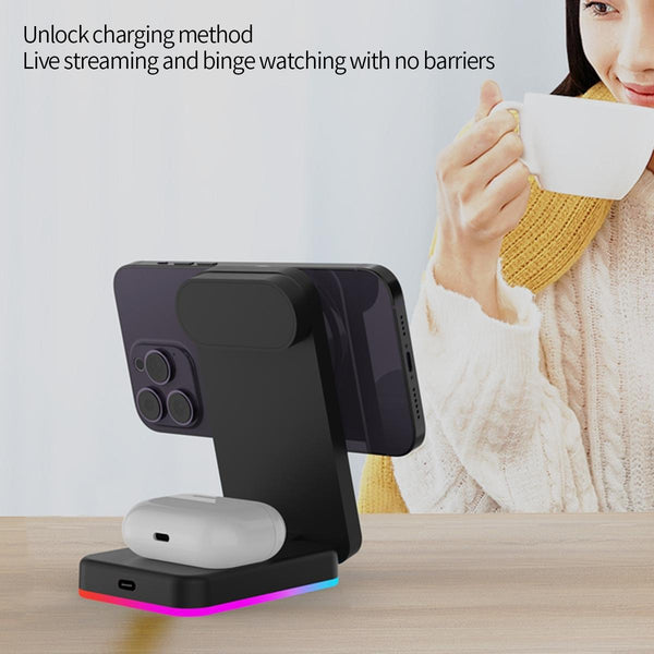 Foldable 3 In 1 Rgb Led Wireless Charger White Chargers & Cradles