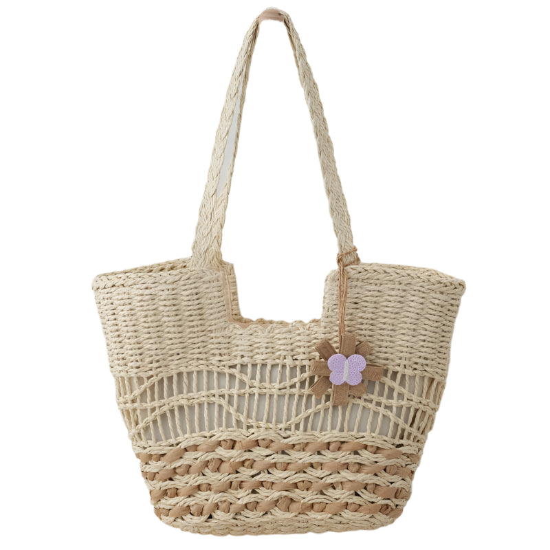 Large Capacity Straw Tote Bag With Hollow Wave Design And Lining Beige Women's Bags & Handbags