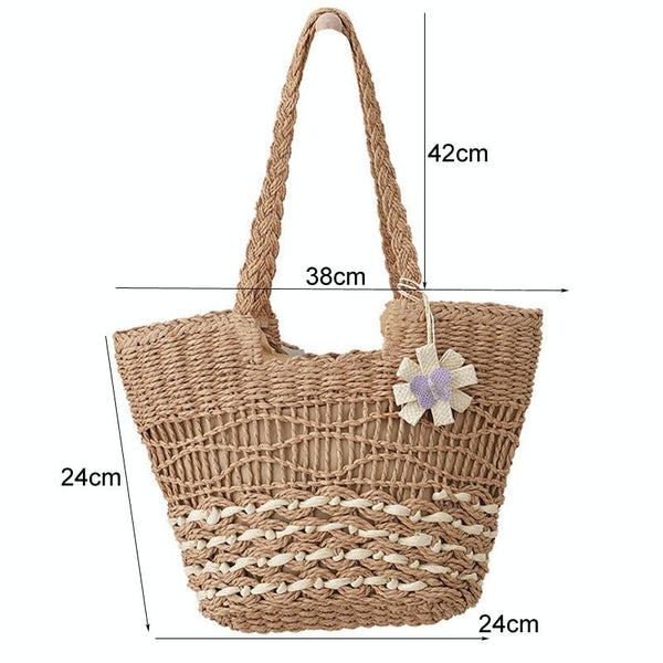 Large Capacity Straw Tote Bag With Hollow Wave Design And Lining Beige Women's Bags & Handbags