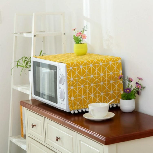 Universal Cotton Linen Microwave Dust Cover Yellow Checkerboard Microwaves