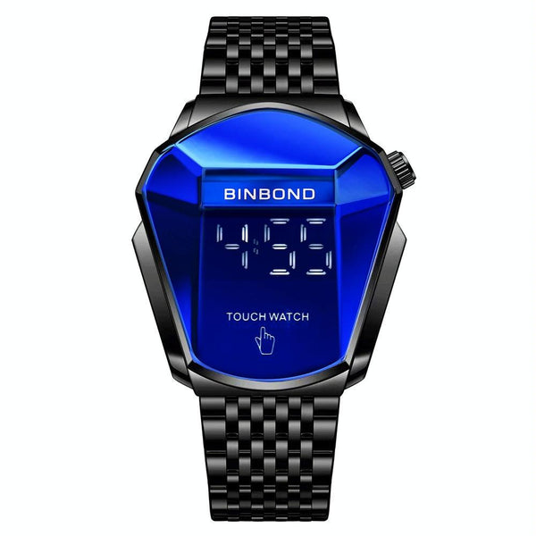 Black Steel Touch Screen Men Watch With Locomotive Concept White Blue Watches