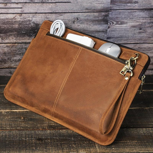 14.2 Inch Leather Laptop Sleeve For Macbook Pro Black Coffee Laptop Cases & Bags