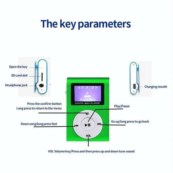 Metal Mini Mp3 Player With Screen Earphone+Cable Gold Ipods & Mp3 Players