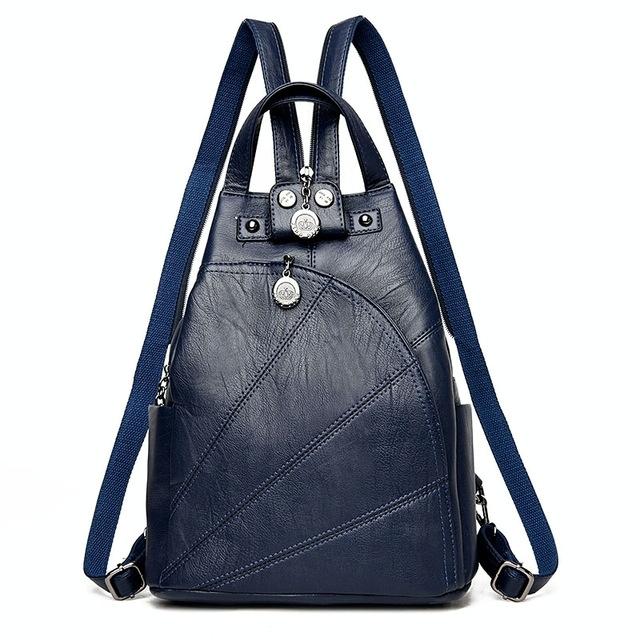 Women Leather Backpack Secure Stylish Blue Women Backpacks