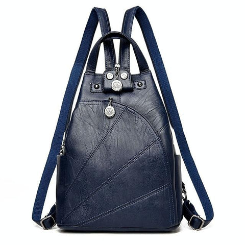 Women Leather Backpack Secure Stylish Blue Women Backpacks