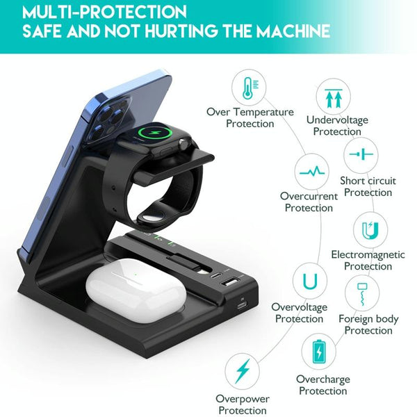 6 In 1 Wireless Charging Stand With Usb Port & 8 Pin Cable White Chargers & Cradles