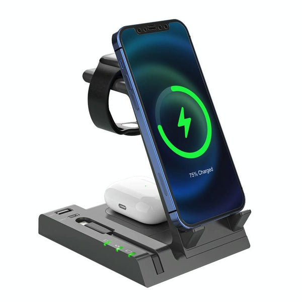 6 In 1 Wireless Charging Stand With Usb Port & 8 Pin Cable White Chargers & Cradles