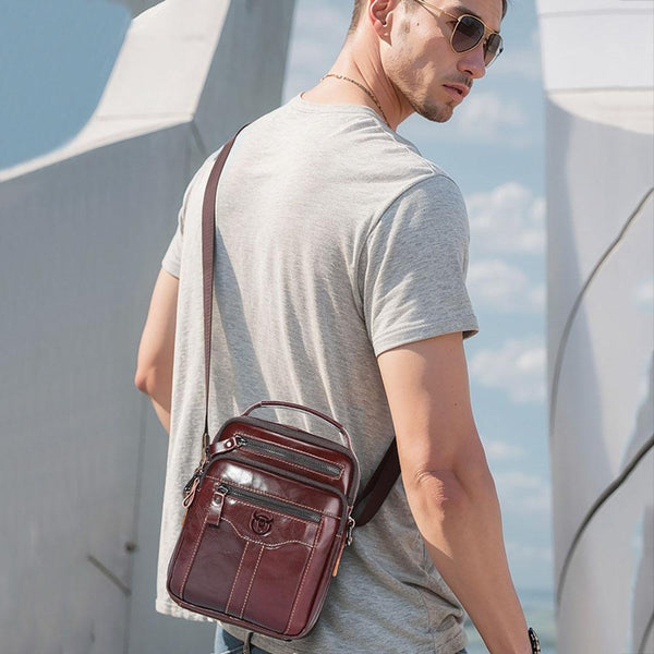 Large Capacity Retro Cowhide Crossbody Bag Yellow Bags