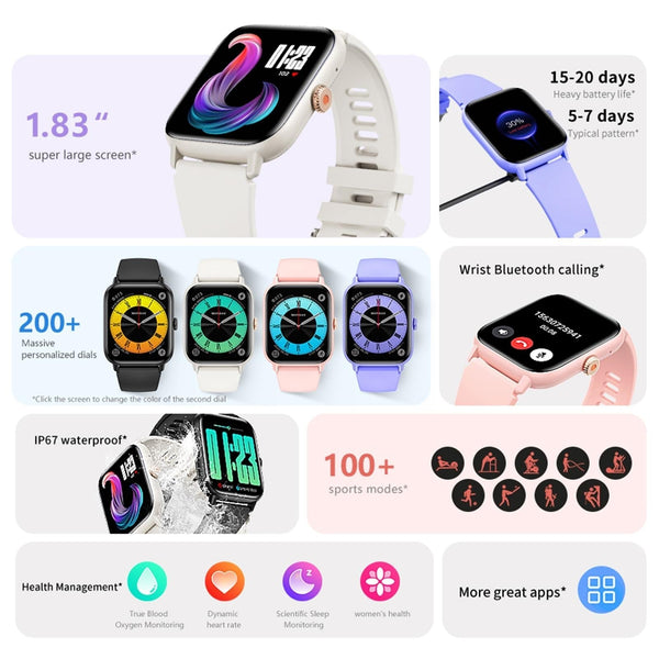 1.83 Inch Bt5.2 Smart Sport Watch With Bluetooth Call Sleep & Health Monitor Black Smart Watches