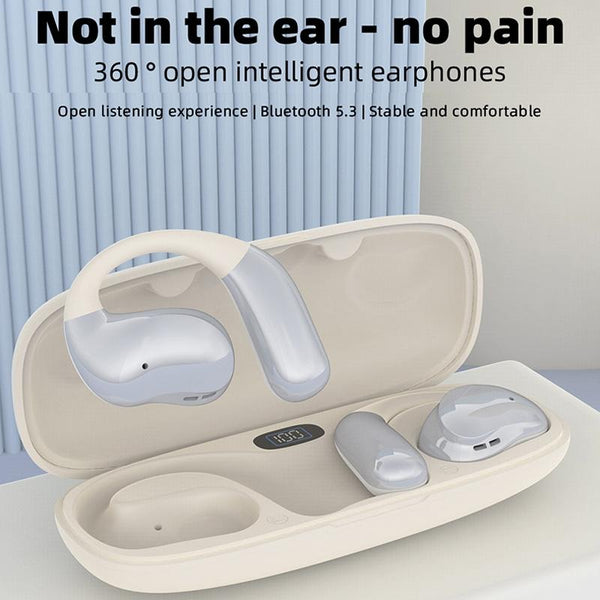 Bluetooth Earphones With Hanging Design And Digital Display Charging Case Skin Colour Headphones